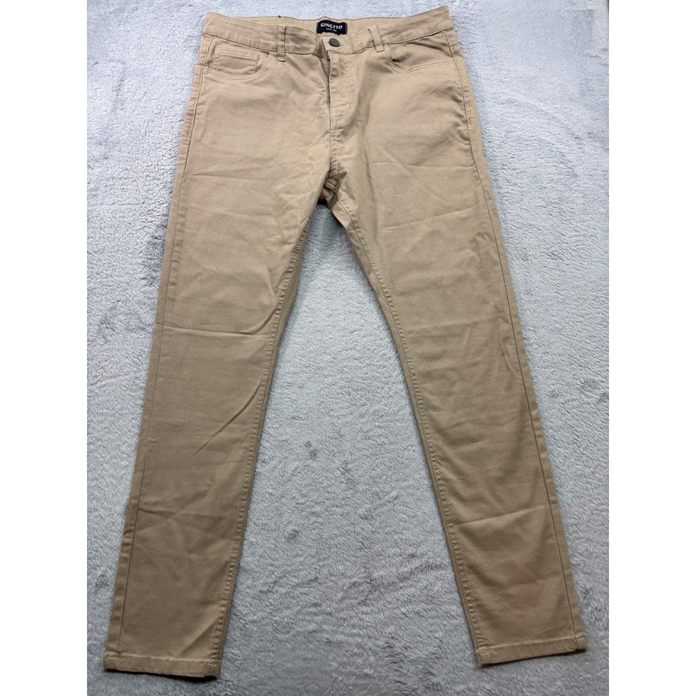 Gingtto‎ Mens Slim Fit Chino Pants Tan Khaki Stretch Cotton Trousers 36W 30L